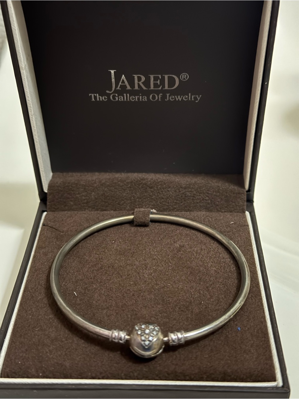 Pandora Sterling Silver "You Melt My Heart" Pavé Bangle Size 19 w/ Box